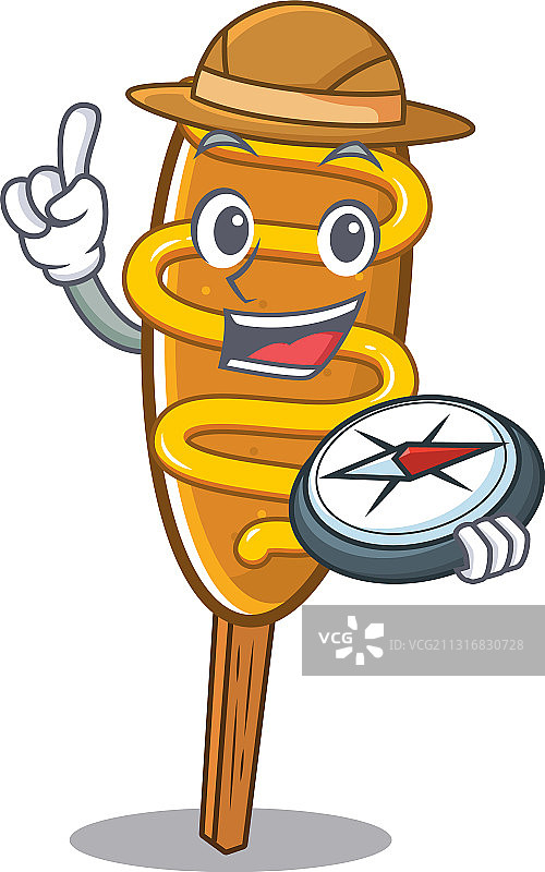拿着指南针的探险家与玉米热狗图片素材