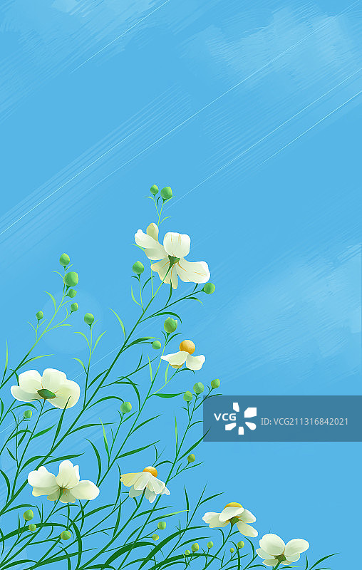 小清新插画蓝色天空中的花朵图片素材
