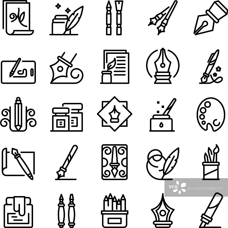 书法工具图标轮廓集图片素材
