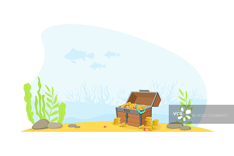 底部有金子的木制古旧箱子图片素材