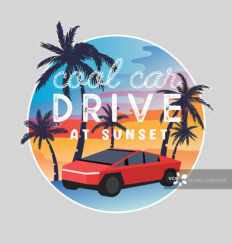 日落时分的炫酷汽车图案图片素材