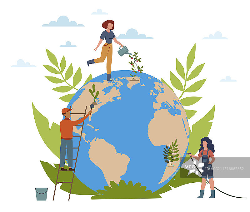 世界地球日：人们关爱生态环境图片素材