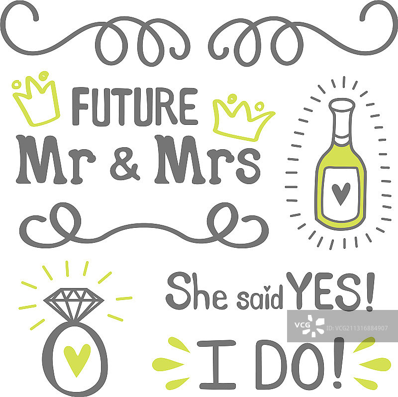 婚礼订婚涂鸦图形套装图片素材