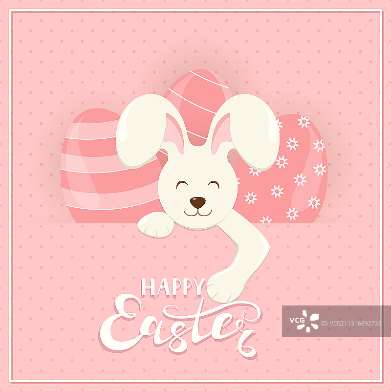 复活节兔子和鸡蛋在粉红色横幅后面图片素材
