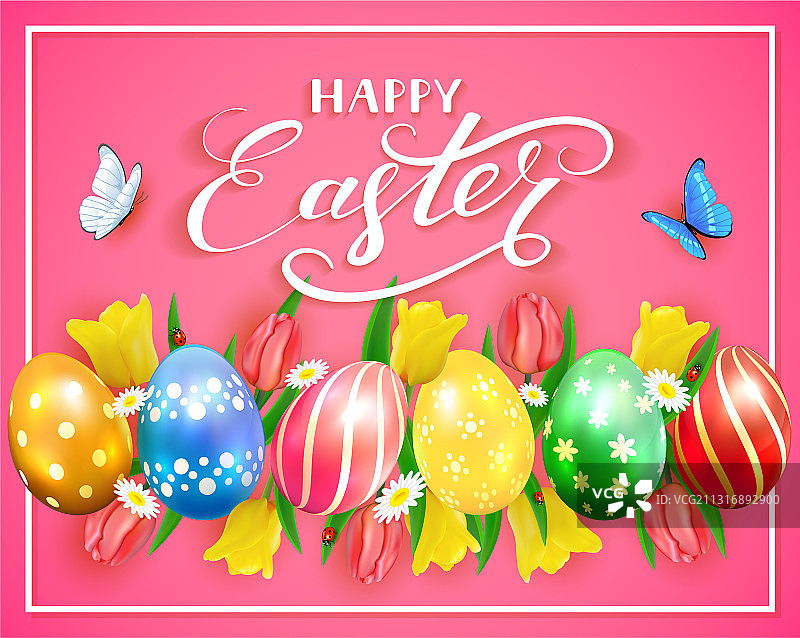 粉色背景上的复活节彩蛋图片素材
