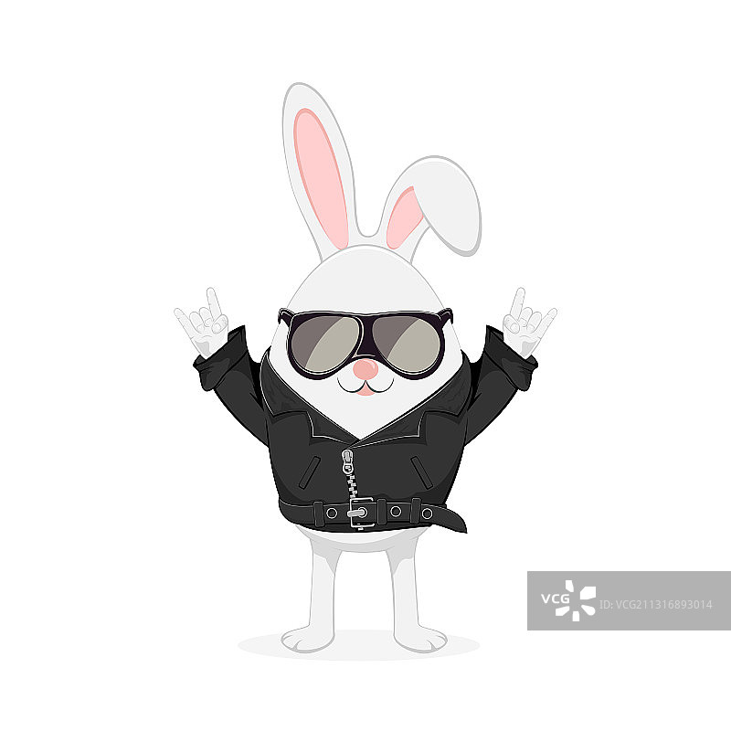 身穿黑色夹克的复活节兔子图片素材