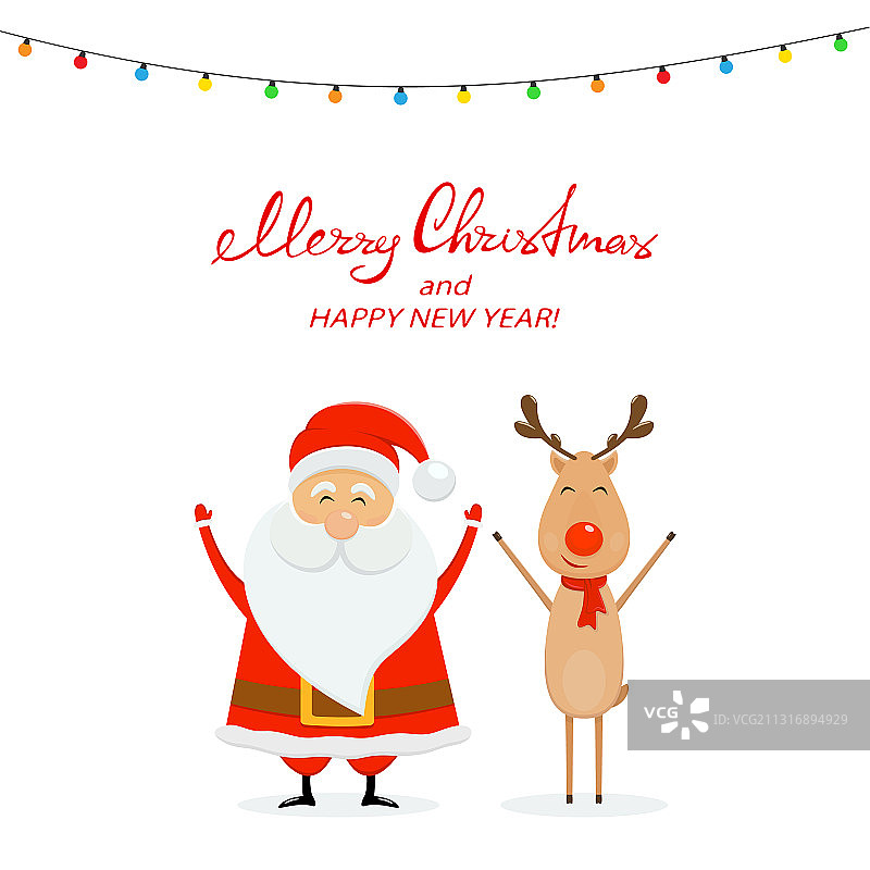 快乐圣诞老人与驯鹿圣诞灯图片素材