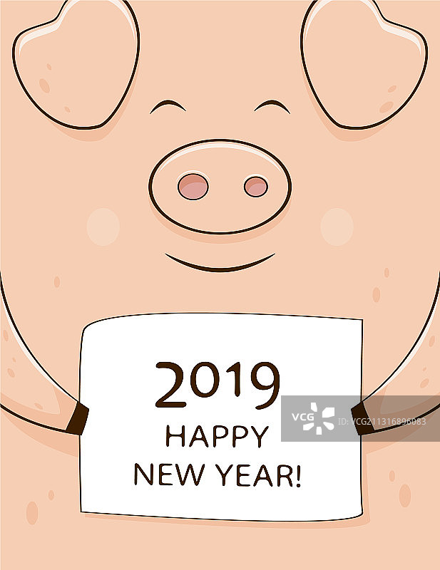 带快乐小猪脸的新年贺卡图片素材