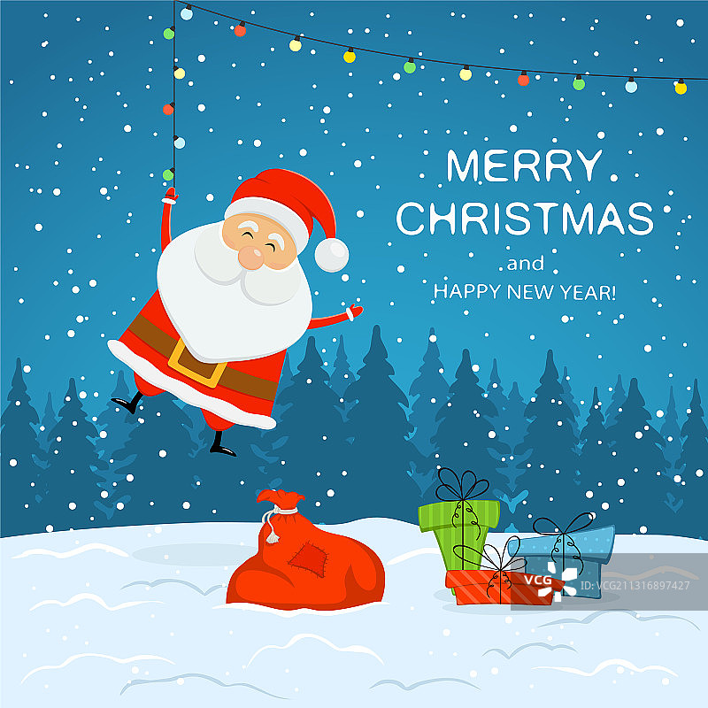雪地背景下的圣诞老人和礼物图片素材