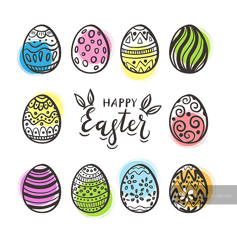 黑色复活节彩蛋和彩色圆圈合集图片素材