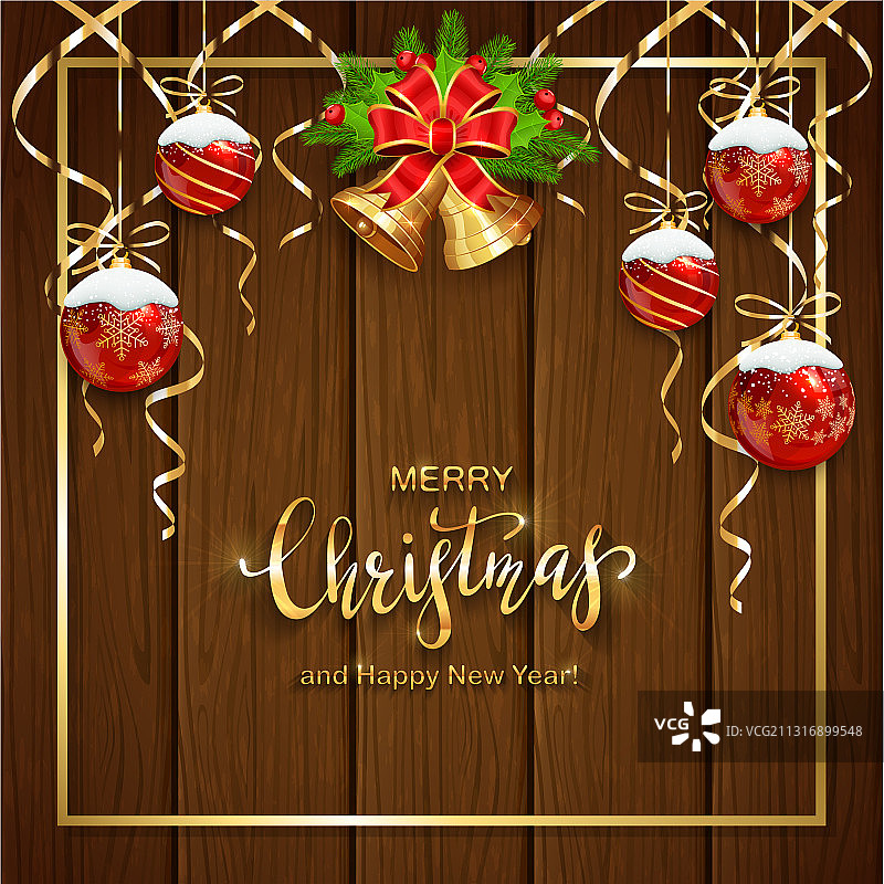 圣诞球木质背景图片素材