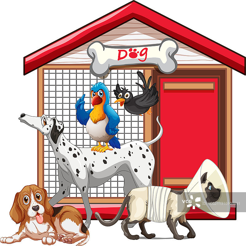 卡通动物群狗笼图片素材