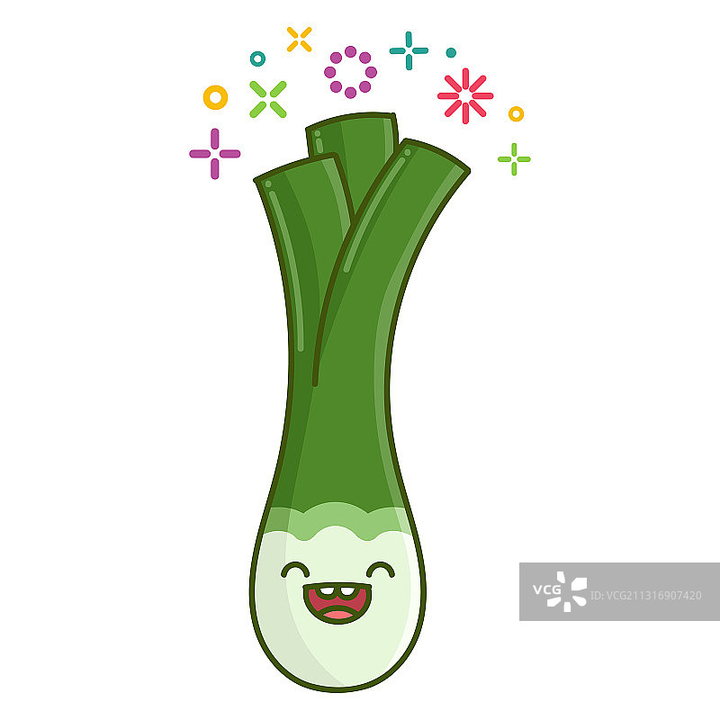 可爱风微笑卡通蔬菜韭菜图片素材