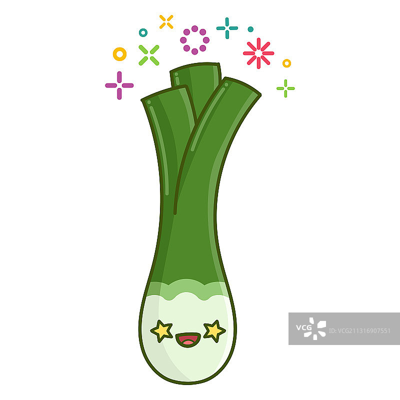 可爱风微笑卡通蔬菜韭菜图片素材
