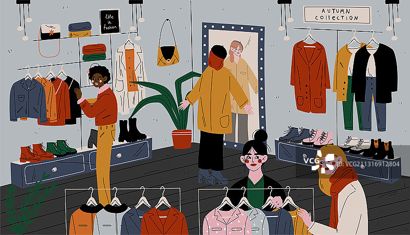 在商店挑选衣服的人们图片素材