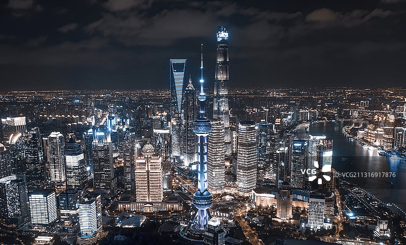 上海陆家嘴航拍夜景图片素材
