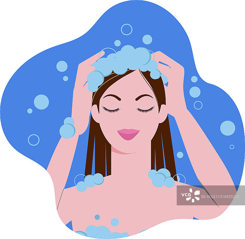 年轻女人用洗发水洗头图片素材