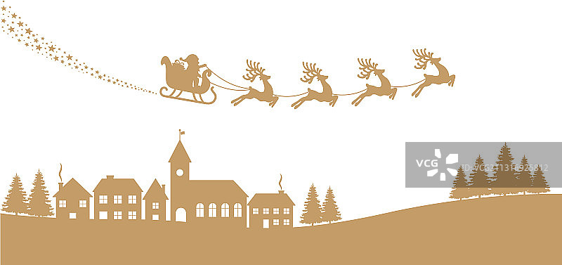 红色剪影圣诞老人雪橇驯鹿图片素材