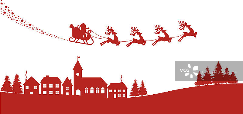 红色剪影圣诞老人雪橇驯鹿图片素材