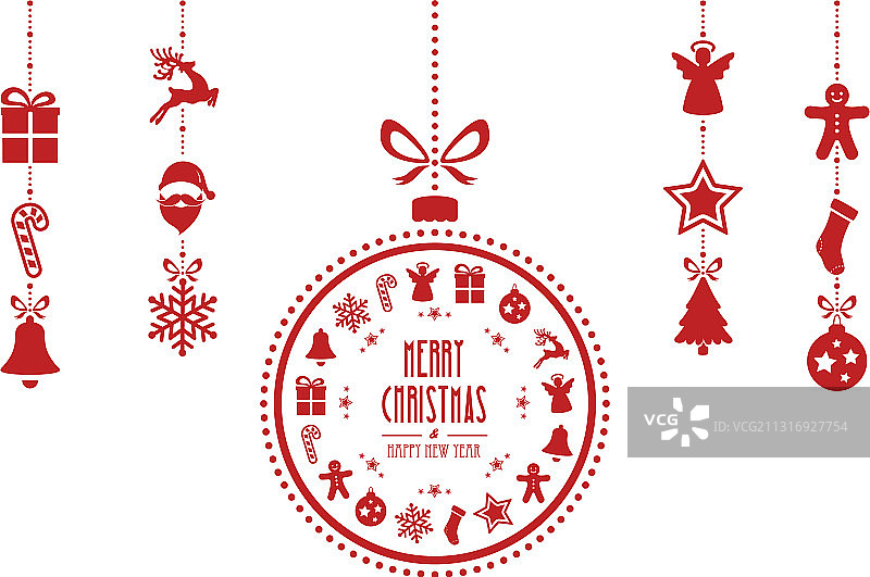 红色背景上的圣诞球装饰品图片素材