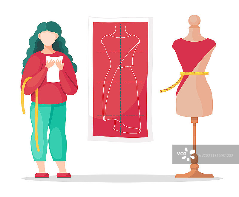 女设计师测量腰围并做笔记图片素材