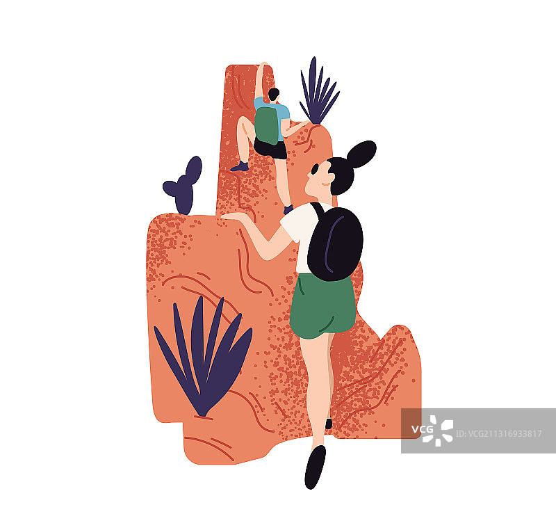 峡谷中的徒步登山情侣图片素材