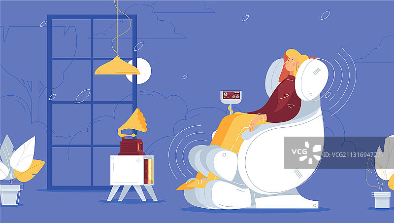 女孩在专业按摩椅上放松图片素材