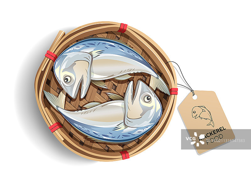 鲭鱼食品篮，竹制包装设计图片素材