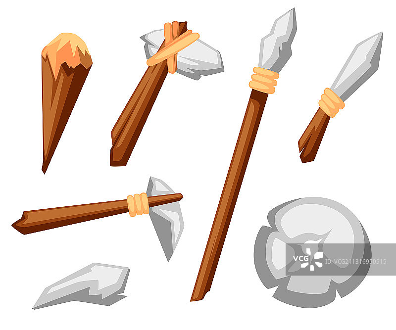 石器时代原始石制工具套装图片素材