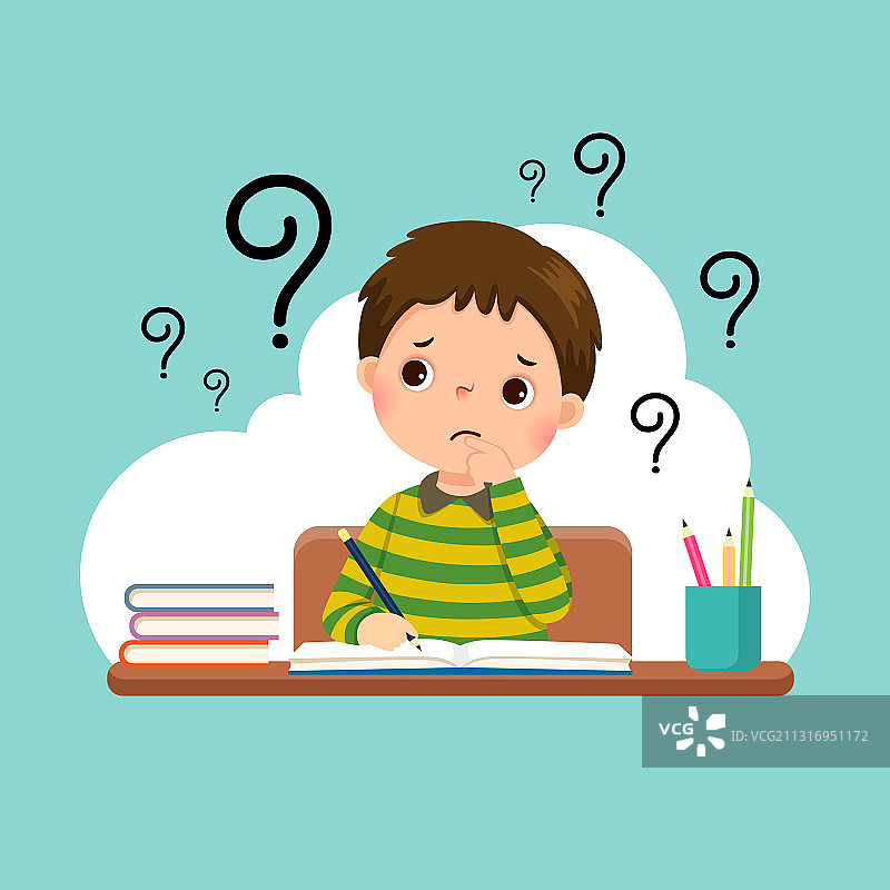 压力大的男孩在做困难的功课图片素材