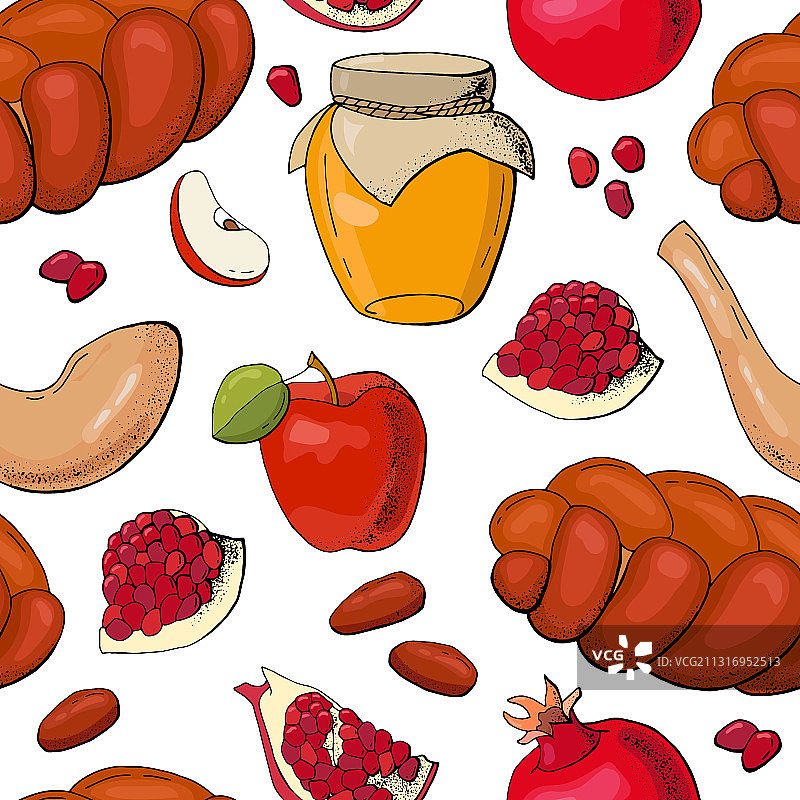 Rosh Hashanah的无缝图案符号图片素材