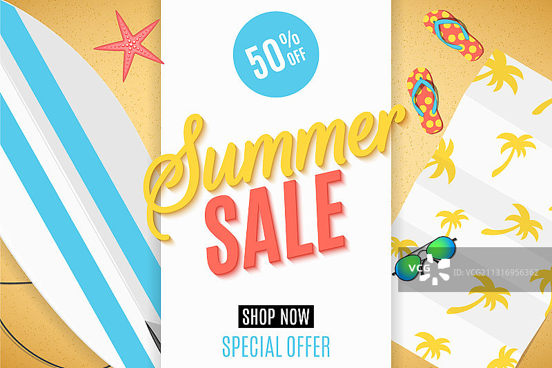 夏季促销海滩冲浪板封面图片素材