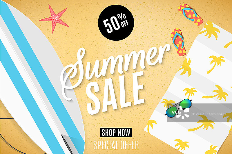 夏季促销banner：海滩冲浪图片素材