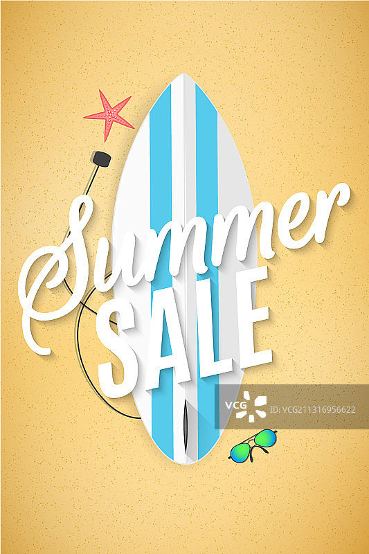 夏季促销宣传单：你好，夏日冲浪板图片素材