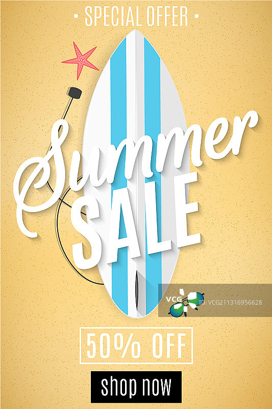 夏季促销宣传单：沙滩冲浪板图片素材