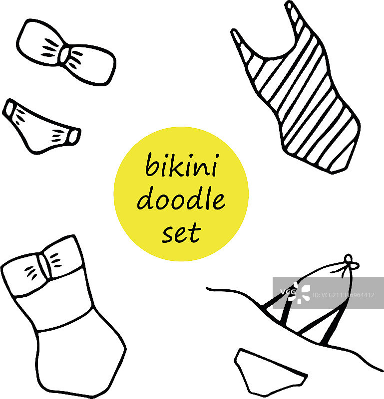 比基尼手绘涂鸦风格元素合集图片素材