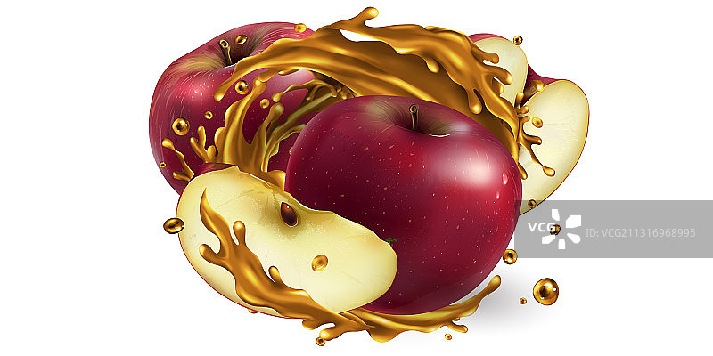 飞溅果汁中的完整切片红苹果图片素材