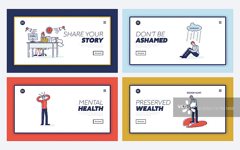 卡通青年心理疾病着陆页图片素材
