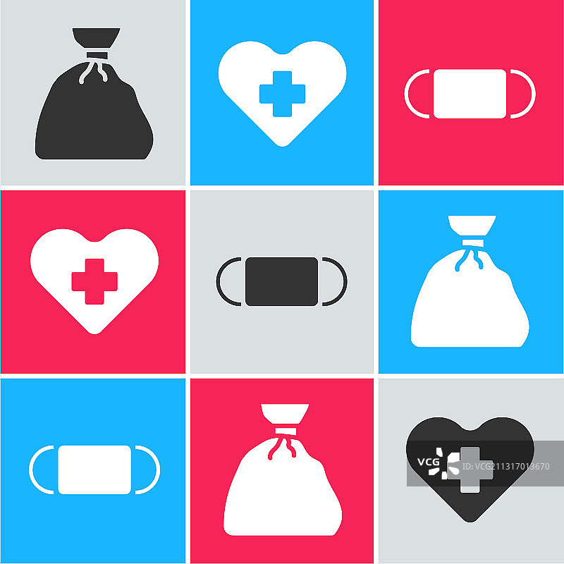 带十字的垃圾袋心形医疗套装图片素材