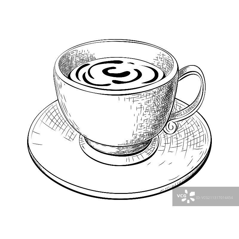 手绘咖啡或茶杯与茶托图片素材