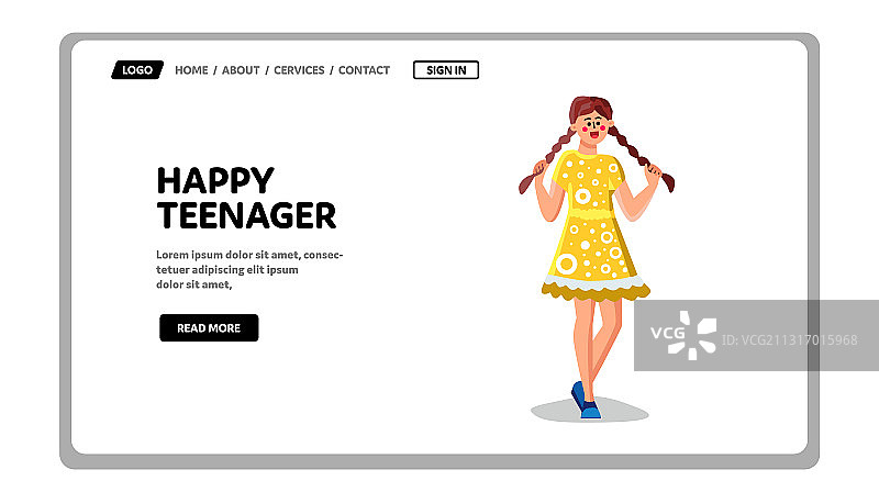 快乐的少女抓着辫子走路图片素材