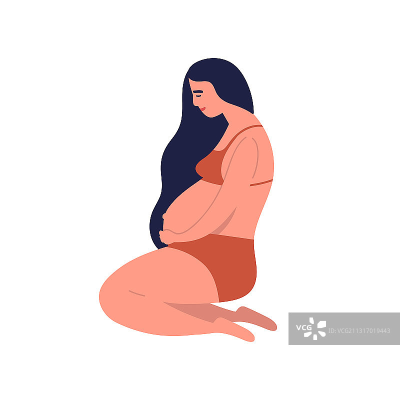 等待分娩的年轻黑发孕妇图片素材