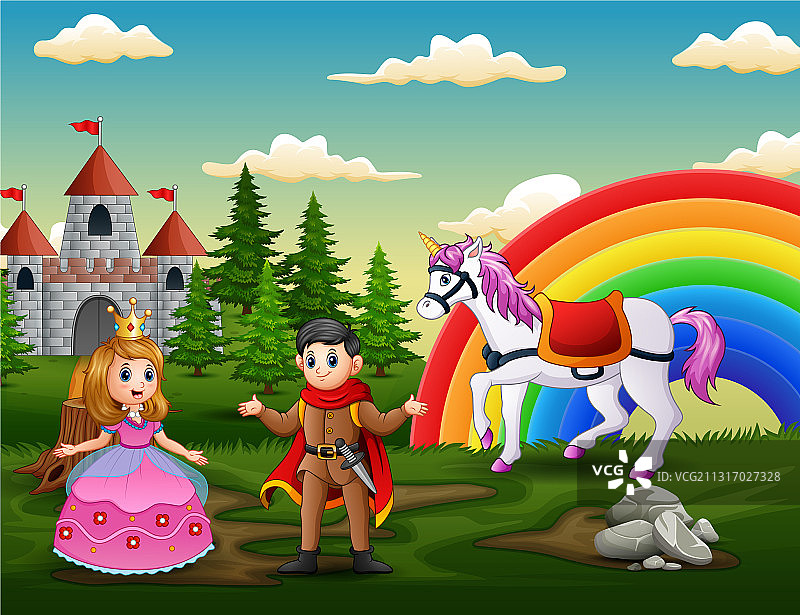 卡通公主与王子城堡图片素材