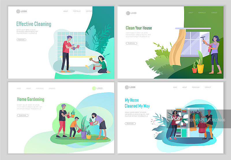 登陆页模板：家庭清洁人物图片素材
