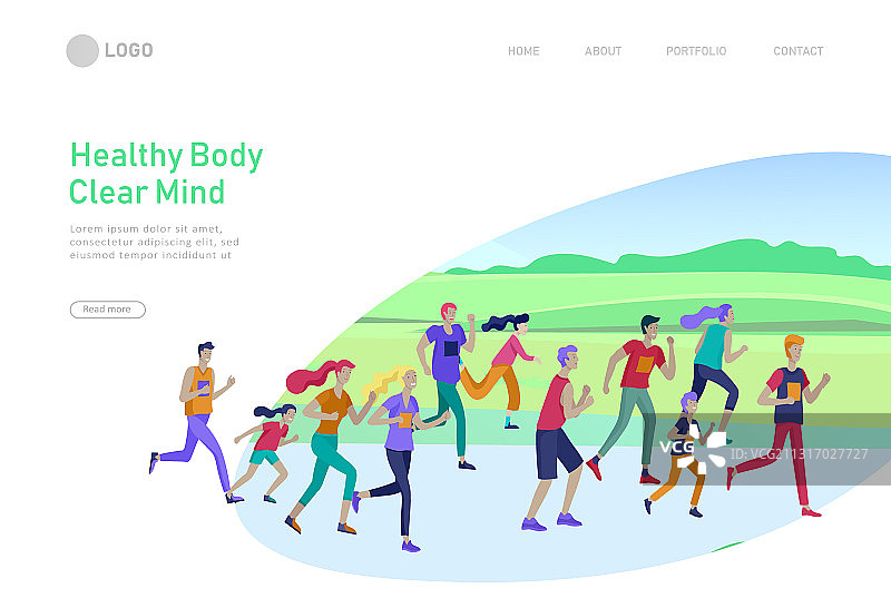 跑步人群着陆页模板图片素材