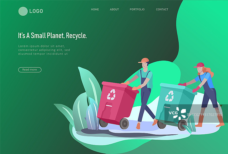 人们进行垃圾分类回收着陆页模板图片素材