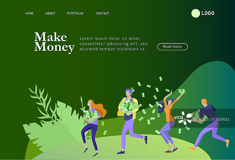 快乐人群金融主题着陆页模板图片素材