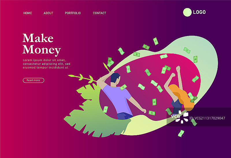 快乐人群金融主题着陆页模板图片素材