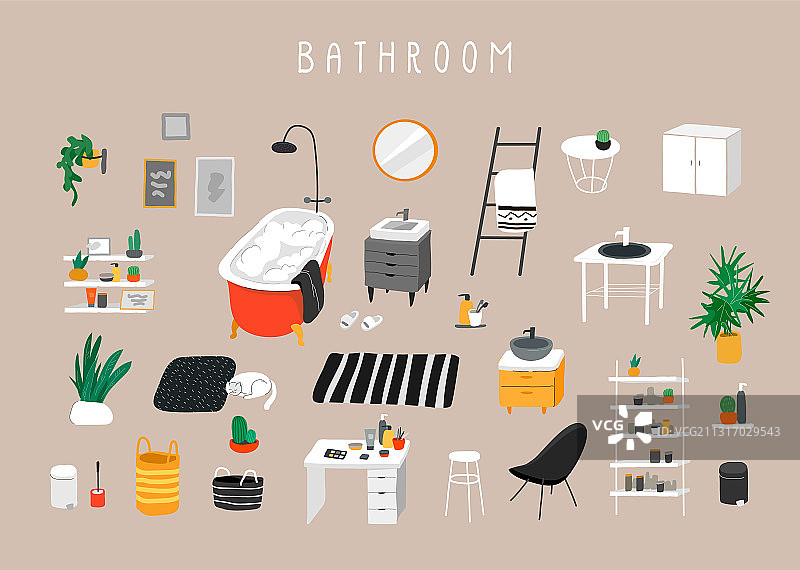 带舒适家具的时尚浴室场景素材图片素材