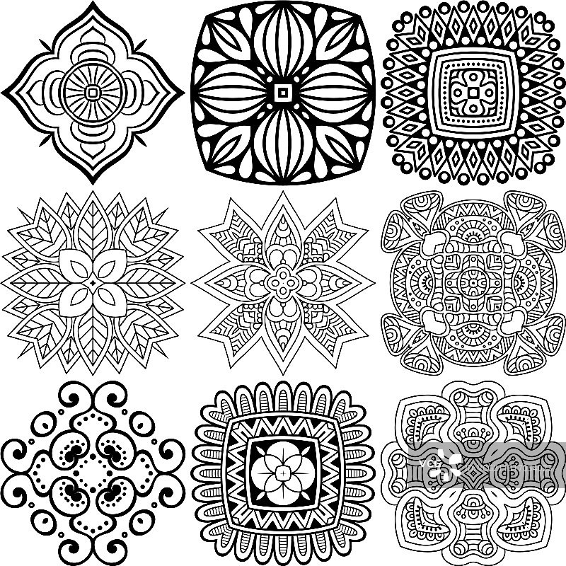 圆形装饰图案曼陀罗套装图片素材